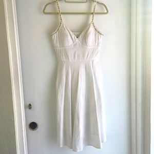 White Dot and Wood Embellished Dress